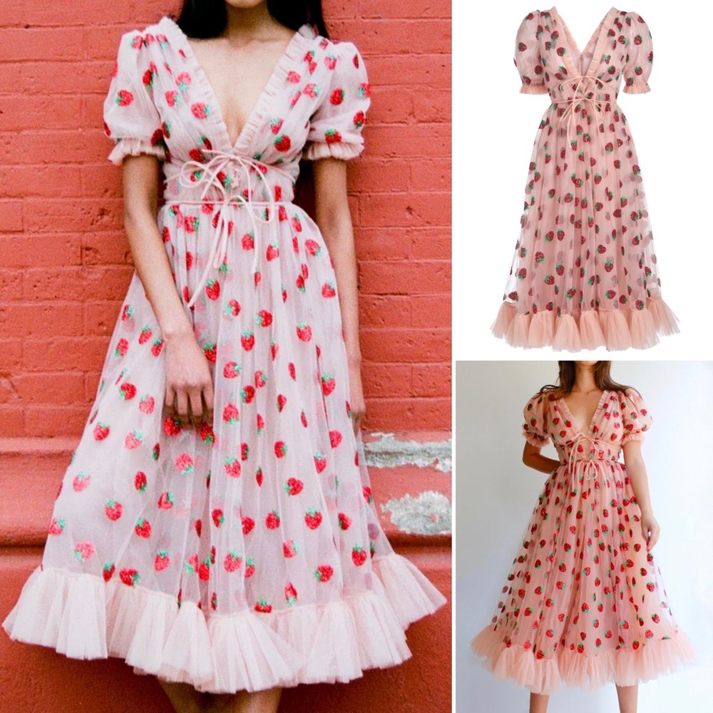 LIRIKA MATOSHI Pink Strawberry 🍓  Midi Dress